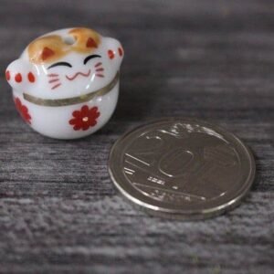 Mini Fortune Cat Porcelain Figurines - Red Flower